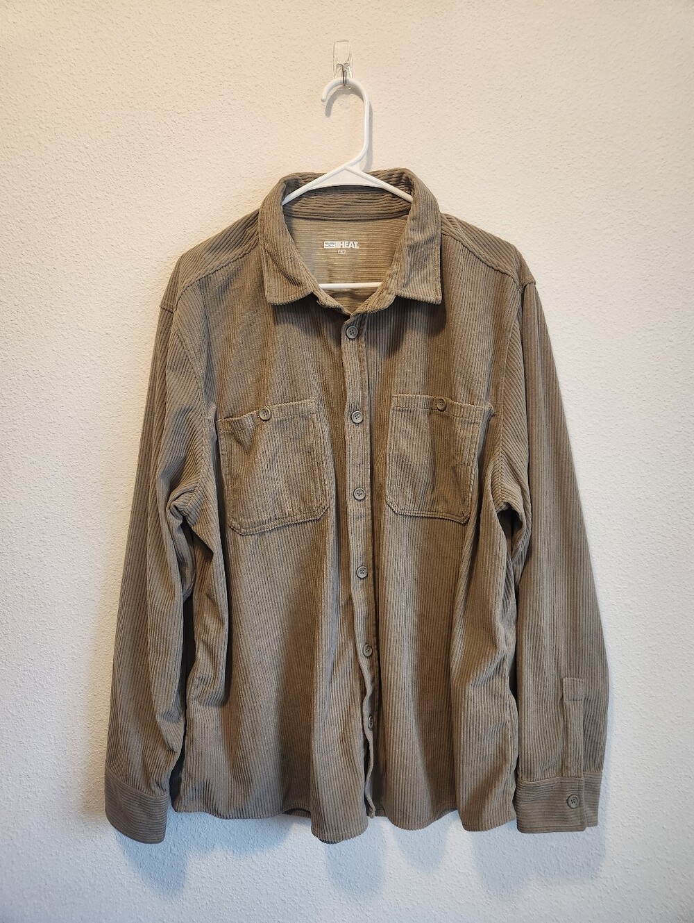 32 degrees mens Corduroy long sleeve shacket button up shirt tan size xl